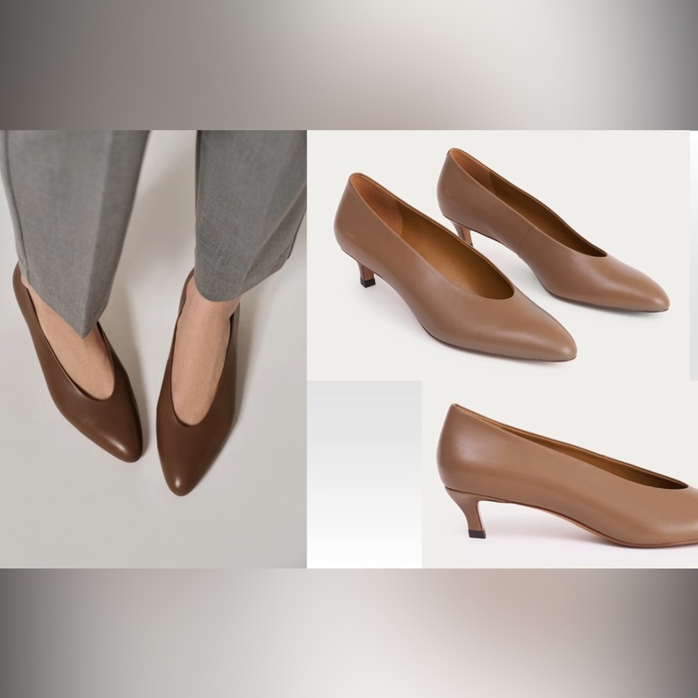 💄Zara Pointed-Toe taupe leather heels The Row style US 9